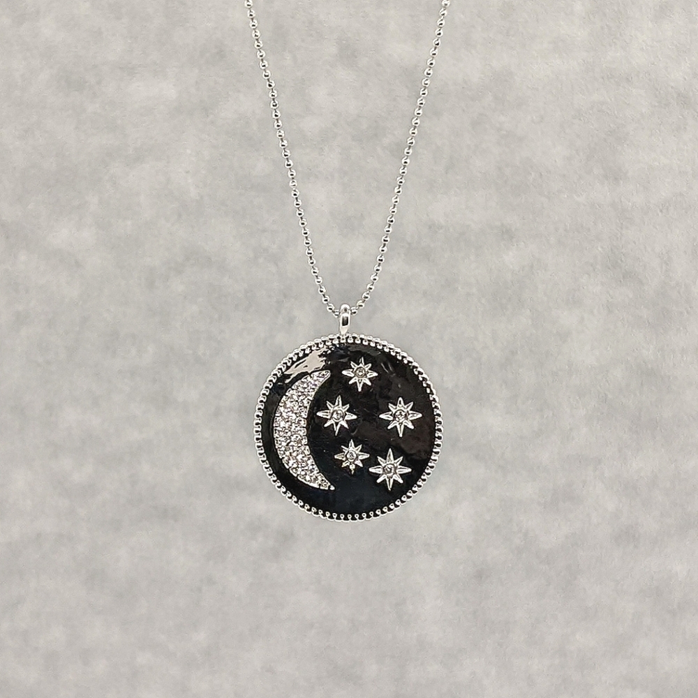 Swarovski® Crystal "Magic Sky" Moon & Star Medallion • Sterling Silver Overlay